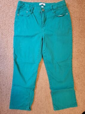 Bandolino Teal Cropped Straight-Leg Pants